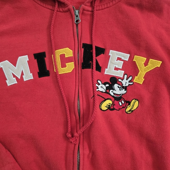Mickey Mouse Disney World Red Full Zip Up Hoodie Sweatshirt - Picture 2 of 7